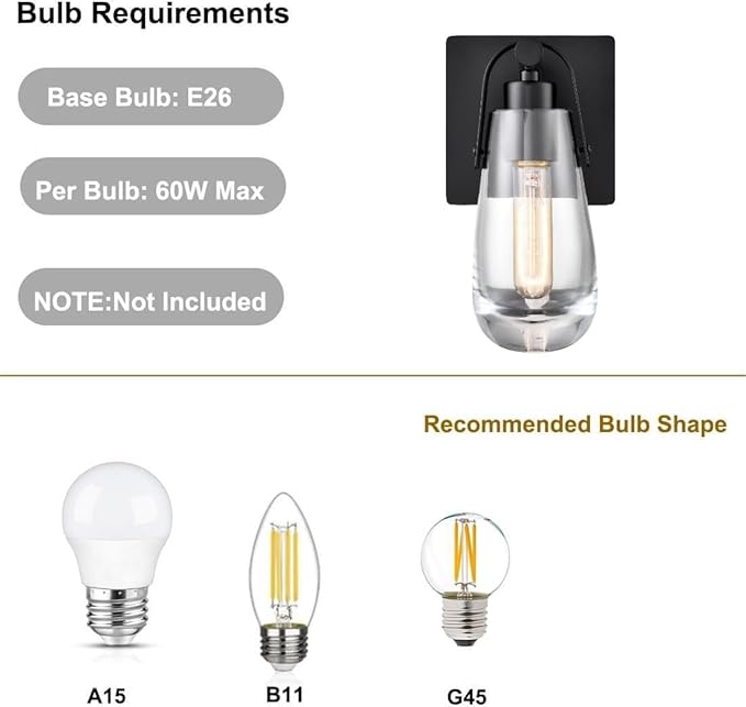 Black Wall Sconces, Raindrop Sconces Wall Lighting, Modern Clear Glass Vanity Light Fixtures Raindrop Wall Sconce for Bathroom Bedroom Living Room
