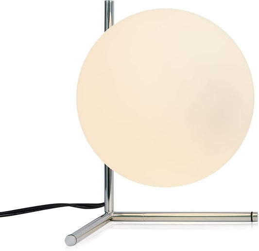 BOKT Modern Globe Table Lamp Chrome Simple Desk Lamp Bedside Nightstand Small Lamp Nordic Creative Design White Glass Ball Reading Lights for Study Living Room Bedroom Children Room Cabinet Farmhouse