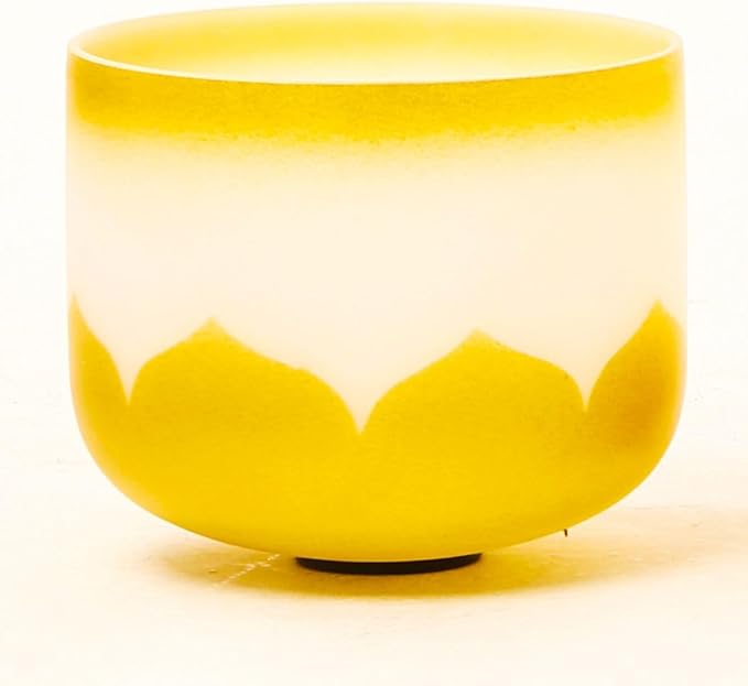 Leize Crystal Singing Bowl Gold Chakra Tuned Quartz 9” wide 432hz F Note with Suede Striker