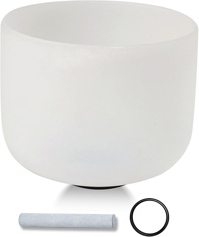 432HZ 11 Inchs Frosted Crystal Singing Bowl Set for Meditation Healing Yoga Chakra Quartz Crystal Sound Bowls with Heavy Duty Carry Case and Rubber Mallet,Suede Striker,O-rings