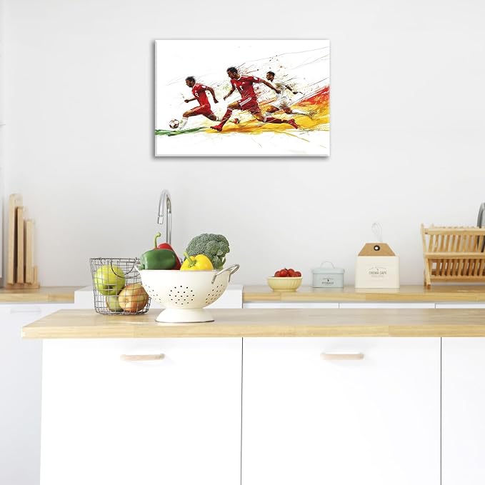 Olivine Soccer Wall Art, Sports Pictures Wall Decor, Graffit Game Painting, Football Player Canvas Prints, Framed Artwork for Bathroom Bedroom Living Room Office Home Decoration 24"x16"