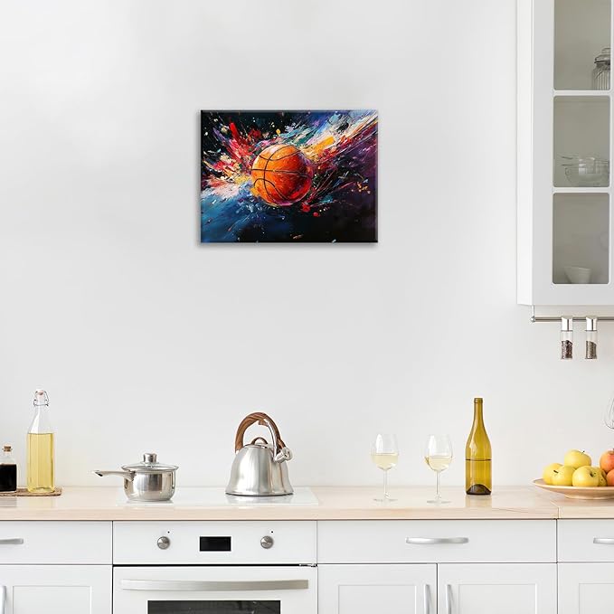 Olivine Basketball Wall Art, Graffiti Sports Picture, Colorful Sport Canvas Print Painting, Framed Artwork for Bathroom Bedroom Living Room Office Home Decoration 24"x20"