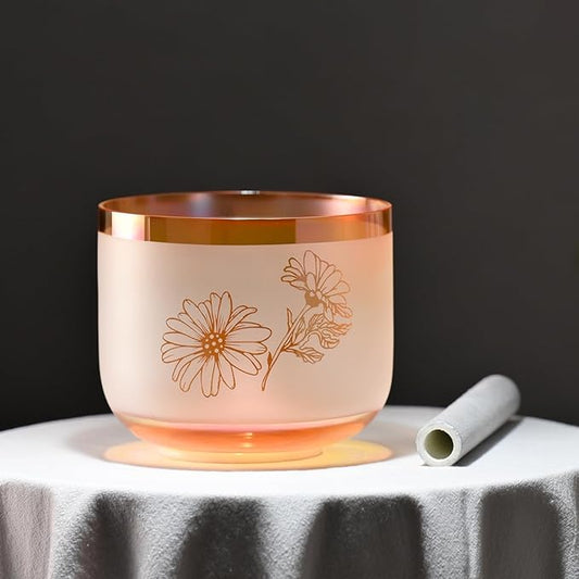 6 inch F note Cosmic Light Clear Orange Butterfly Quartz Crystal Singing Bowl with Mallet & O-ring