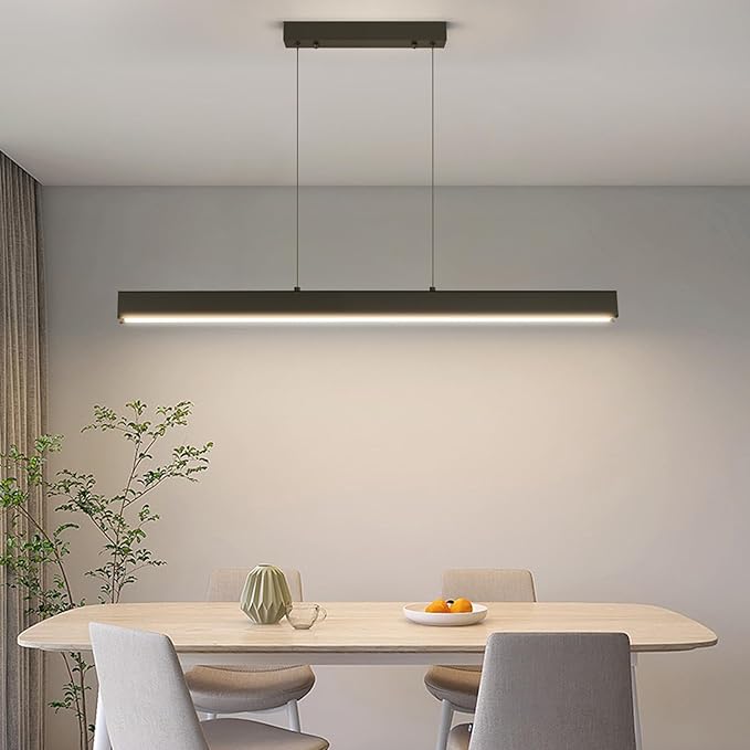 Linear Pendant Light Fixtures, 20W LED Island Lights with Remote, 31" Modern Pendant Light for Kitchen Island Dining Room Billiard Room Office Bar, 3000k-6000k Dimmable, Black