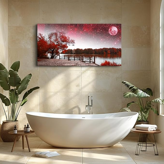 Print Artwork Wall Art Decor Poster for living room Red tree moon starry sky red landscape painting bathroom Wall Art for bedroom Canvas Prints Picture Works Ready to Hang Office Home decorations