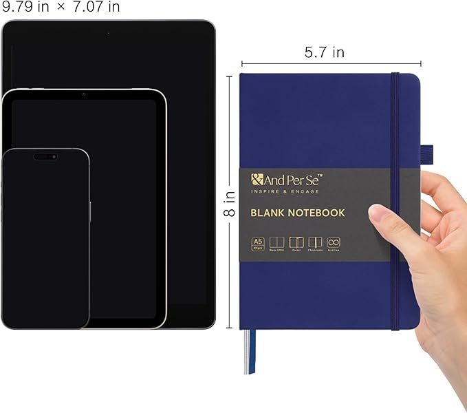 &And Per Se Blank Journal Notebook, 160 Pages, 5.7 x 8 inches College Ruled Thick Paper Notebook Journals for Writing, Hardcover Notebook(1 Pack, Royal Blue)