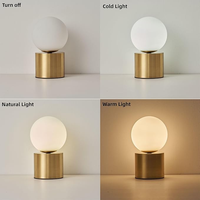 Mid Century Modern Table lamp Luxury Gold Bedroom Bedside Night Light White Glass Globe Table Lamp for Bedroom Living Room and Office