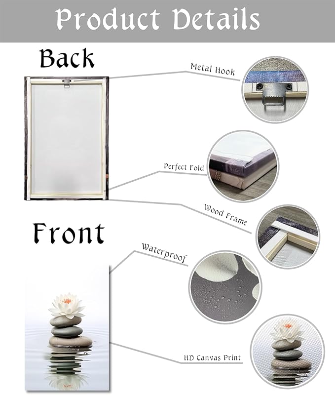 KPLUNDO Zen Wall Art Lotus Canvas Print Spa Stone Picture Meditation Painting Vintage Artwork for Bathroom Living Room Office Modern Home Decor Frame Gallery Wrap(Art-4,20.00x30.00 inch)