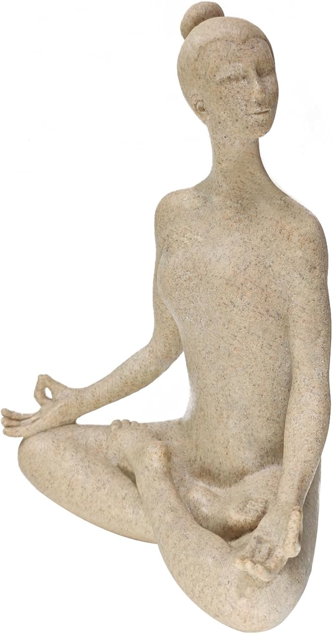 Yoga Statues, Yoga Lady Sculpture, Beige Meditation Yoga Figurines for Shelf Table Mantel Decor, Decorative Pieces for Zen Garden Yoga Studio, 9.5 inch Tall
