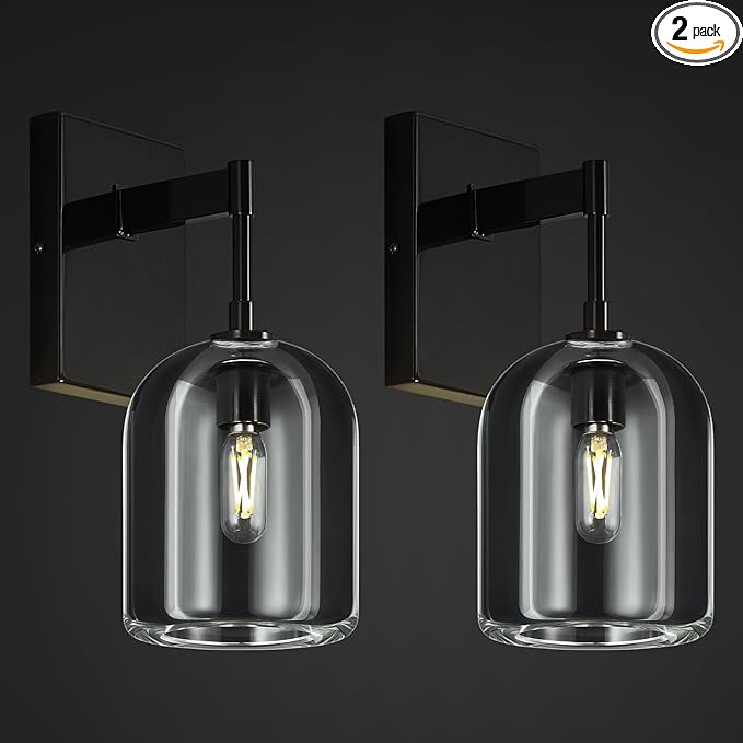 Modern Crystal Wall Sconces Set of Two Indoor Black Wall Lamp Vanity Wall Lighting for Bathroom Bedroom Living Room Stair
