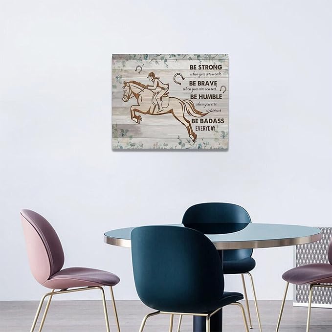 Motivational decor wall art Inspirational canvas Pictures Riding Wall Decor Girl Riding a Horse Canvas for Girl’s Room Prints Painting Framed Artwork for living room Bedroom 20"x16"