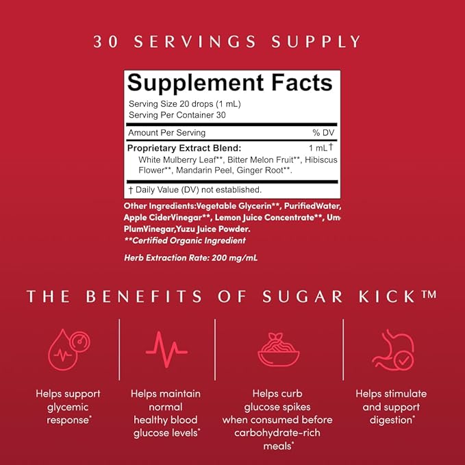 Apothékary Sugar Kick Herbal Liquid Drops, Digestive Support, Metabolic Support, 30 Servings