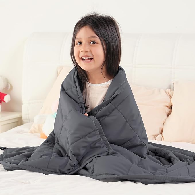 Topblan Weighted Blanket 7 lb, 41" x 60" Heavy Throw Blanket for Teens, Glass Bead Filling for Calming and Better Sleep, Washable, Dark Grey