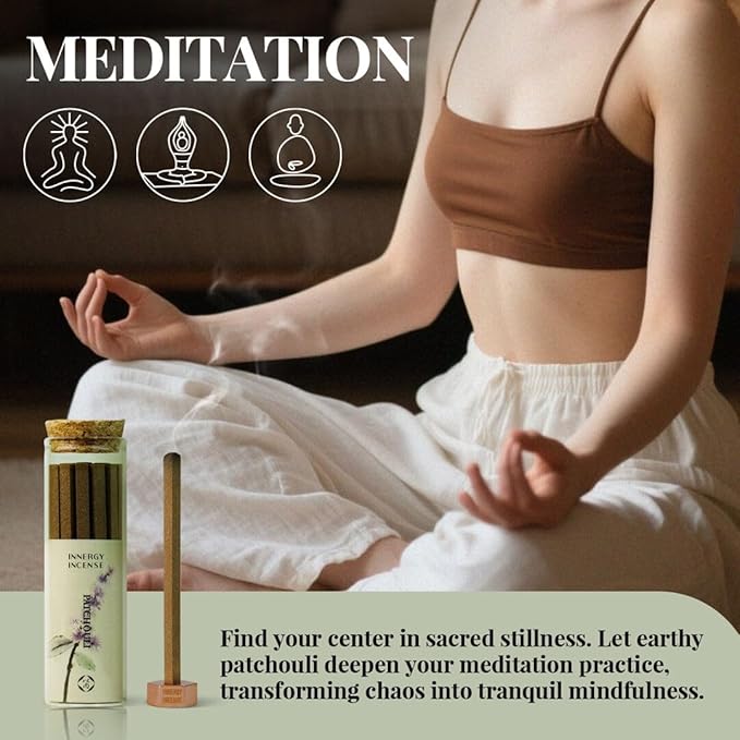Calm & Meditate - Innergy Patchouli Incense Sticks, Natural Herbal Blend Grounding Incense