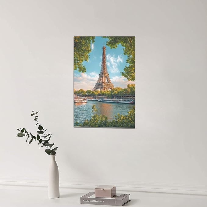 Eiffel Tower Wall Art Paris Eiffel Tower Wall Decor Cityscape Pictures Canvas Painting Framed Artwork Home Decorations for Bathroom Living Room Bedroom Office Kitchen 16"x24"