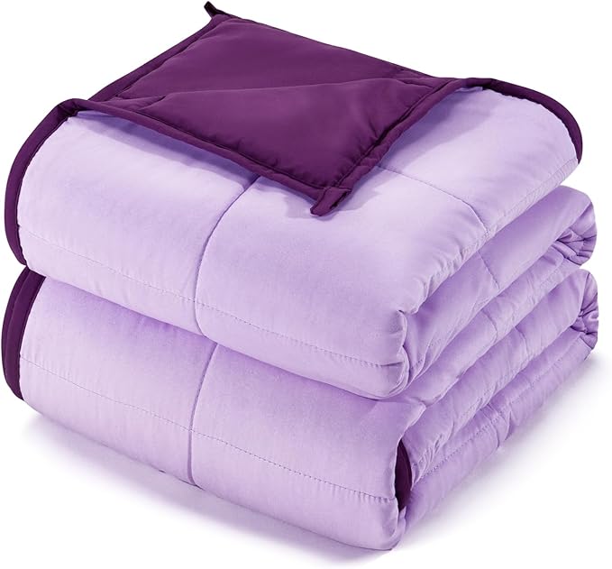 Lessymo Weighted Blanket for Adults - 15 lbs, 48"x72" Twin Size - Washable Heavy Blanket for Sleeping, Microfiber Big Blankets with Premium Glass Bead for All-Season, Soft Thick Blanket, Purple