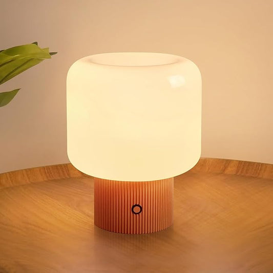 Halo Mushroom Lamp, 5W Cute Cordless Rechargeable Table Lamp with Glass Shade, 3-Color Dimmable Small Retro Touch Bedside Lamp for Bedroom Ambient Decor (Orange)