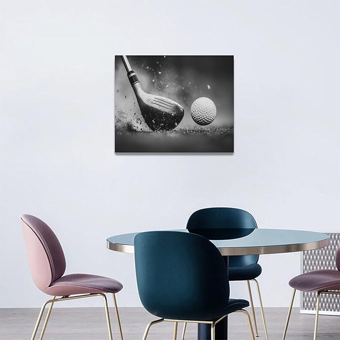 Olivine Golf Wall Art, Pictures Wall Decor, Black and White Sport Paintings, Golfing Sports Canvas Prints, Framed Artwork for Living Room Bedroom Bathroom Office Home Decoration 20"x16"
