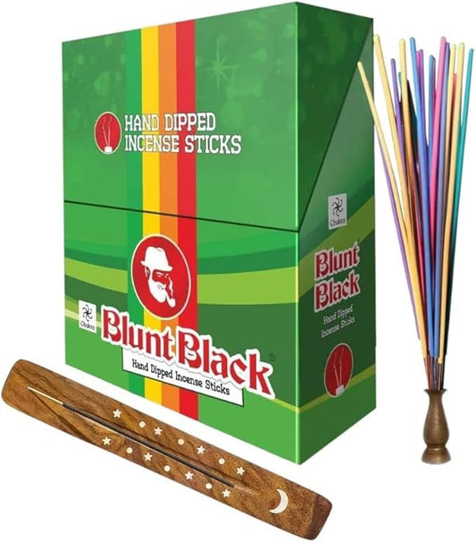 Incense Stick Holder with Blunt Black Hand-Dipped Premium Incense Sticks I 24 Pack Variety Sets, 288 Total | 11" Long Slow-Burning Sticks