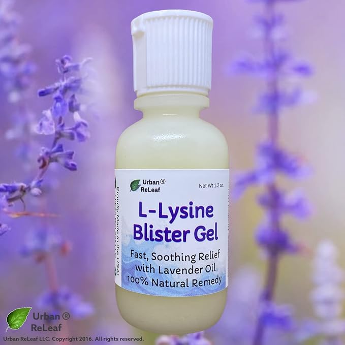 Urban ReLeaf L-Lysine Blister Soothing Gel ! & Lavender Oil. Fast Relief, Spots, Rash, Red Bumps, Raw, Chapped Skin. Calm Delicate Tissue 100% Natural