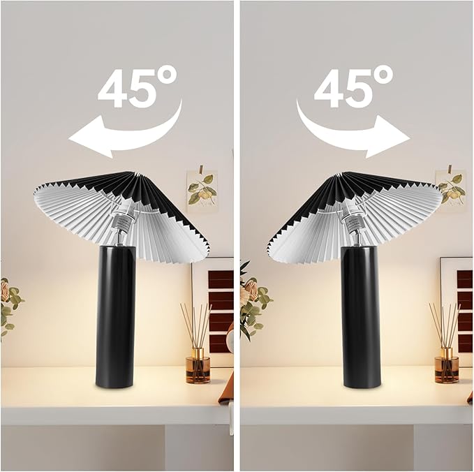 Elegant 45° Rotatable Ceramic Table Lamp (A15 Bulb Included), Pleated Flexible Light, Angle Control for Home, Office, Bedroom Decor - Modern Stylish Desk Lamp, Black