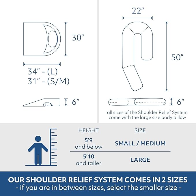 MedCline Shoulder Relief System with Extra Cases, Bed Wedge Pillow for Shoulder Pain Relief and Therapeutic Body Pillow, Inclined Sleep Position with Arm Pocket, Small/Medium for 5'9" and Under