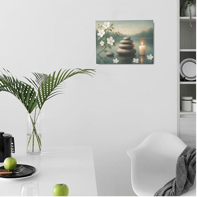 Zen Wall Art Zen Bathroom Wall Decor Spa Room Meditation Peaceful Pictures Decoration Spiritual Stone Canvas Painting Artwork Framed for Bathroom Living Room Bedroom Office 12"x16"
