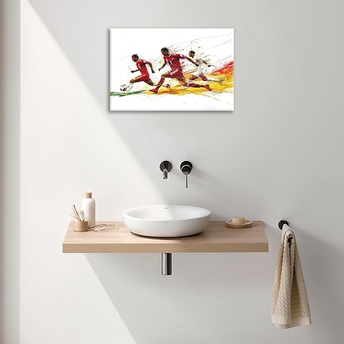 Olivine Soccer Wall Art, Sports Pictures Wall Decor, Graffit Game Painting, Football Player Canvas Prints, Framed Artwork for Bathroom Bedroom Living Room Office Home Decoration 24"x16"