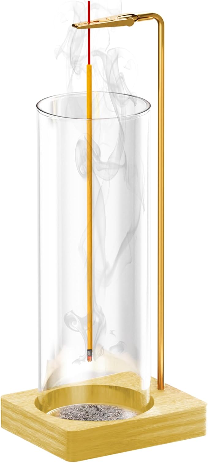 Incense Holder for Sticks, Insence-Stick Holder, Anti-Ash Flying No Mess Incense Burner, Incense Stick Holder with Glass Ash Catcher, for Yoga Spa Meditation Home Decor(1 Pack)