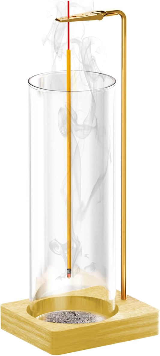 Incense Holder for Sticks, Insence-Stick Holder, Anti-Ash Flying No Mess Incense Burner, Incense Stick Holder with Glass Ash Catcher, for Yoga Spa Meditation Home Decor(1 Pack)