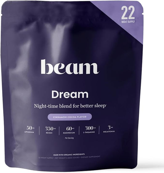Beam Dream Sleep Powder, L-Theanine, Apigenin, Reishi and Magnesium, Third Party Tested Natural Sleep Aid & Sleep Supplement for Deep Sleep, Relaxation and Recovery, Natural Sleep Support, 22 Servings