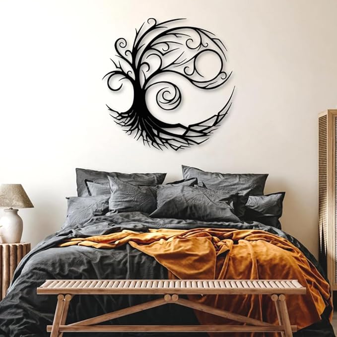 Yemwot Metal Tree of Life Wall Decor, Circle of Life Metal Tree Wall Art, Branch Art, Spiritual Decor, Modern Sculpture Decoration, Living Room Bedroom Decoration (White, 35"x 35"| 90x90cm)