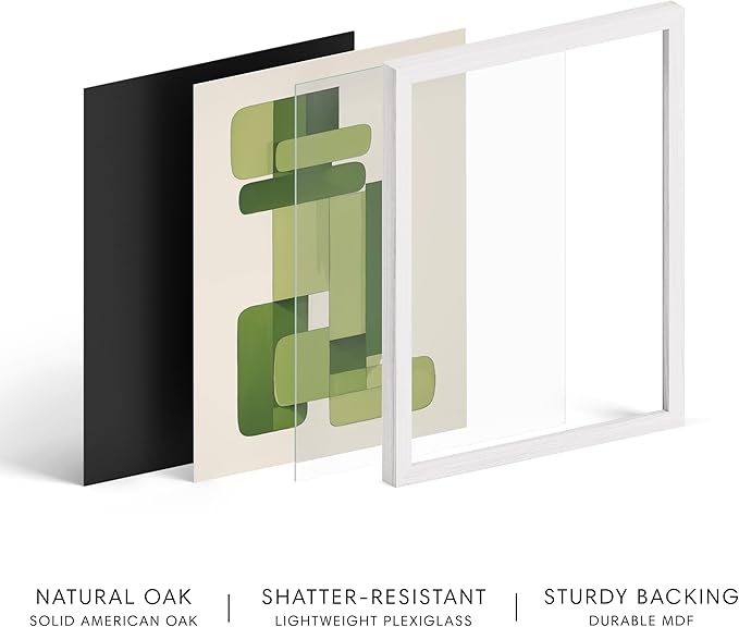 HAUS AND HUES Modern Abstract Wall Art - Blue and Green Living Room Art, Modern Artwork for Walls, Minimalist Picture for Living Room(Green Geometric, White Frame, 8x10)
