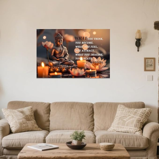 ZXHYWYM Buddhist Motivational Quotes Wall Art Canvas Prints Buddha Lotus Painting Zen Bathroom Pictures for Office Home Spa Yoga Room Wall Decor Framed (28" x 42")