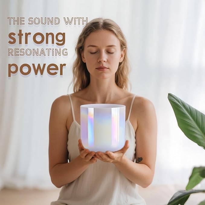 432HZ 7 inch C note Clear White Quartz Handle Crystal Singing Bowl with Mallet & O-ring