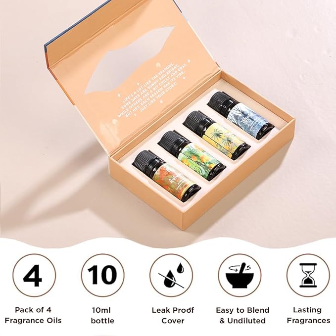 Folkulture Essential Oils for Diffuser for Home | Set of 4 Essential Oil | Diffuser Oils Scented | Essential Oils for Candle Making | Diffusers Fragrance Oils for Soap Making - Seasons
