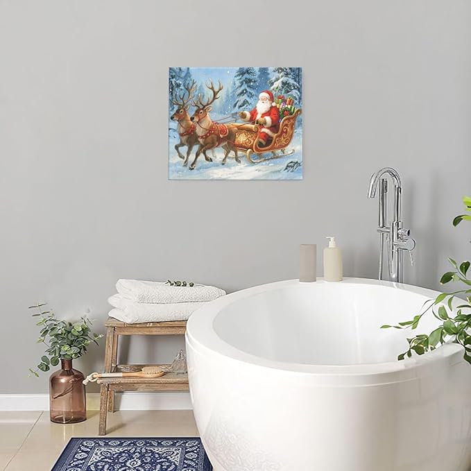 Santa Claus Christmas Wall Art Winter Santa Claus Reindeer Canvas Wall Decor Winter Christmas Pictures Painting Artwork Decoration Framed Gifts for Women Girl Bedroom Living Room Dining Office 20"x24"