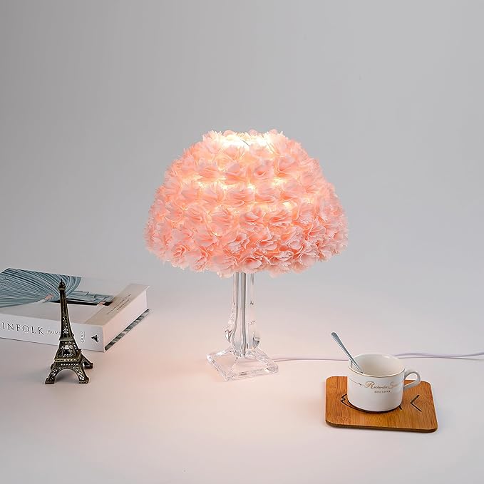 Pink Table Lamp Flower Bedside Lamp Artificial Flower Nightstand Light Desk Lamp Girl Christmas Gift for Wedding Bedroom Living Room Study Rooms Restaurants Hotel Flower Lamp