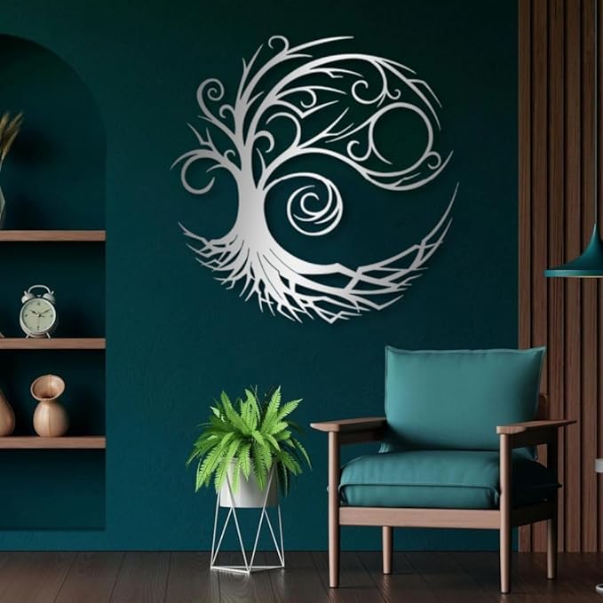 Yemwot Metal Tree of Life Wall Decor, Circle of Life Metal Tree Wall Art, Branch Art, Spiritual Decor, Modern Sculpture Decoration, Living Room Bedroom Decoration (White, 23"x 23"| 60x60cm)