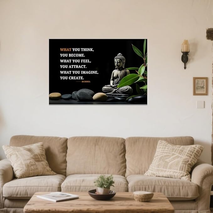 ZXHYWYM Buddhist Motivational Quotes Wall Art Canvas Prints Buddha Lotus Painting Zen Bathroom Pictures for Office Home Spa Yoga Room Wall Decor Framed (24" x 36")