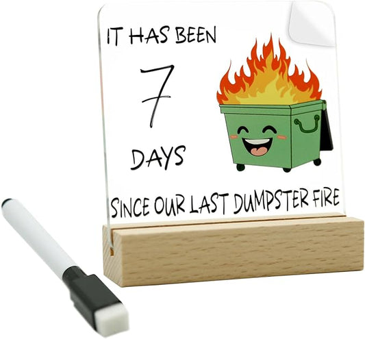 Dumpster Fire Desk Decor, Funny Office Ornament Gifts for Coworkers Employee Teammate Boss, Office Humor Desk Sign Plaque for Birthday White Elephant