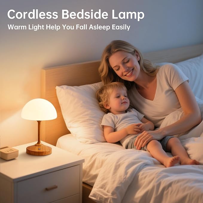 Mushroom Lamp Table Lamp Waterproof,Desk Cordless Battery Operated Table Lamps for Bedroom,Outdoor Cordless Rechargeable Touch Bedside Lamps for Night Stands,5000mAh LED Light for Living Room