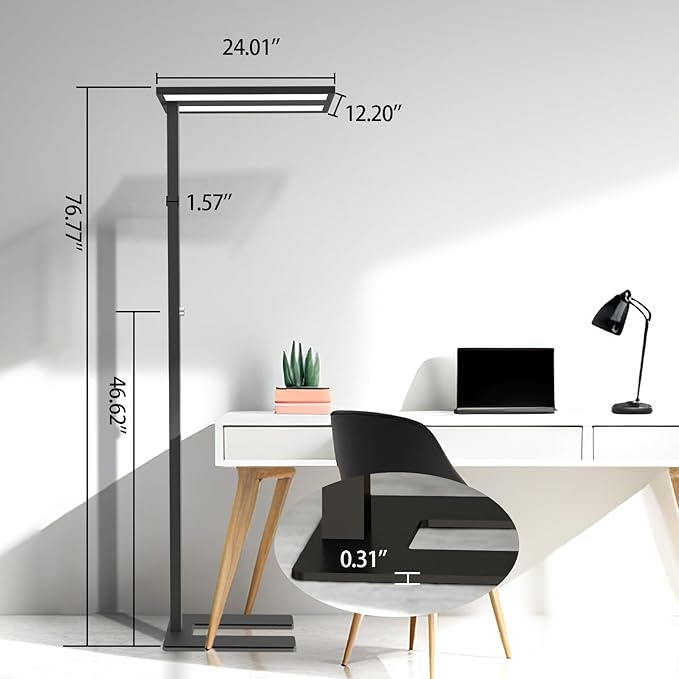 STERREN Eye-Care Led Floor Lamp,76" Tall Office Floor Lamp, 105W Black Modern Free-Standing Lamp,11100LM Bright Reading Lamp for Study Room,Living Room,Meeting Room,4000K
