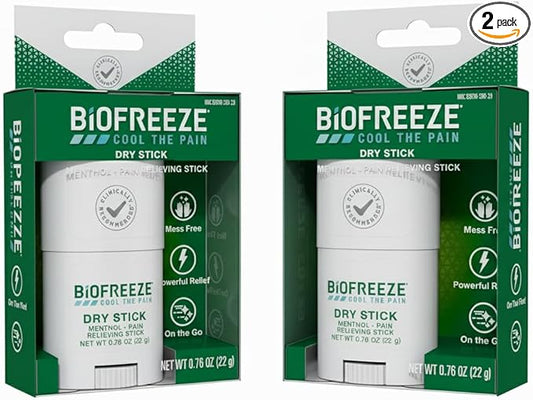 Biofreeze Dry Stick, Mess-Free Relief for Neck, Shoulder, Knee, Hip, Hand & Joint, Cooling Menthol Pain Relief Stick, 100+ Uses (Pack of 2)