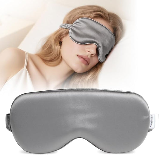 Pure 22 Momme 6A Grade Mulberry Silk Sleep Mask for Side Sleepers - 100% Blackout Eye Mask with Travel Pouch (Grey)
