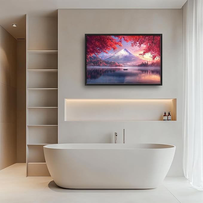 Japanese Mountain Lake Large Wall Art Pink Japan Pictures Wall Decor Nature Landscape Big Canvas Painting Prints Framed Artwork Home Decorations Above Bed for Bedroom Living Room Dining Room 36"x24"