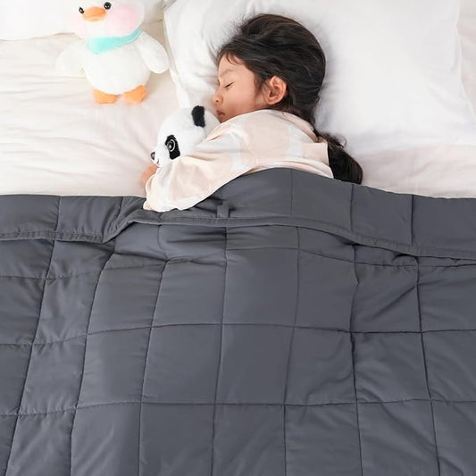 Topblan Weighted Blanket 7 lb, 41" x 60" Heavy Throw Blanket for Teens, Glass Bead Filling for Calming and Better Sleep, Washable, Dark Grey