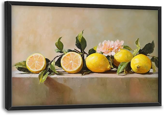 Kylora Lemon Wall Art Still Life Lemons Pictures Wall Decor Fruit Prints Modern Artwork Oil Painting Home Office Decorations For Kitchen Bathroom Bedroom Dining Living Room 36"x24"