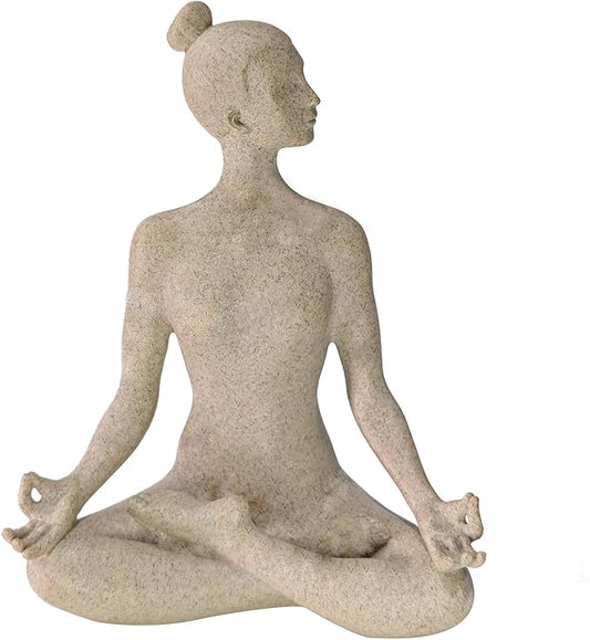 Yoga Statues, Yoga Lady Sculpture, Beige Meditation Yoga Figurines for Shelf Table Mantel Decor, Decorative Pieces for Zen Garden Yoga Studio, 9.5 inch Tall