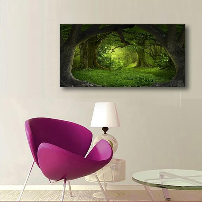 Tree of Life Wall Art Canvas Prints Natural Landscape Pictures Home Decor Green Forest Paintings for Living Room Bathroom Bedroom Kitchen Office Decorations 24x48 Wooden Framed Artwork Easy Hanging